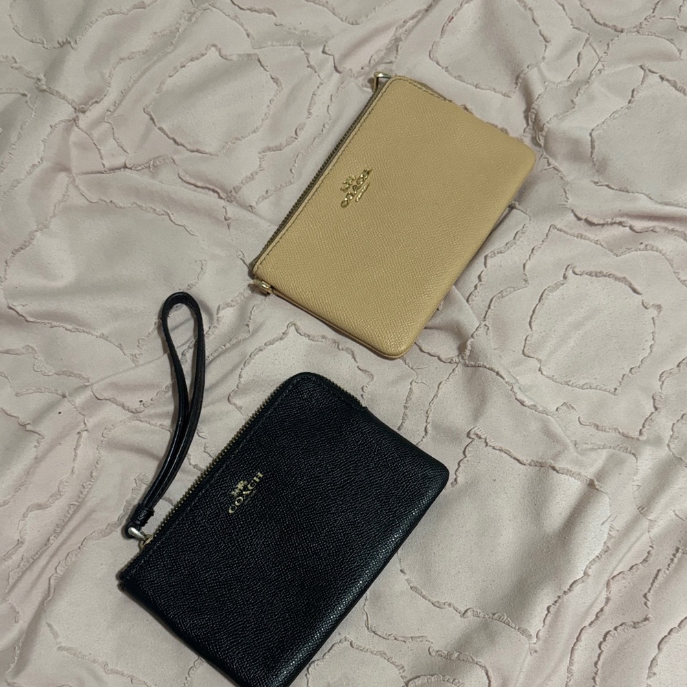Coach Two-Piece Zip Wristlet Set in Black and Tan